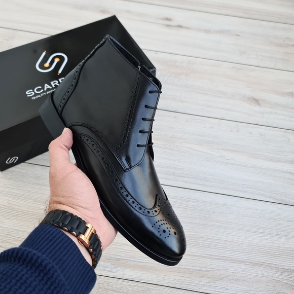 Black Chelsea Leather Derby Boots - Picture 2 of 4